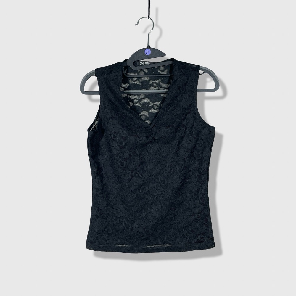 Only Nine Lace Tank Top Womens Medium Black Gothic Whimsigoth Romantic 90s